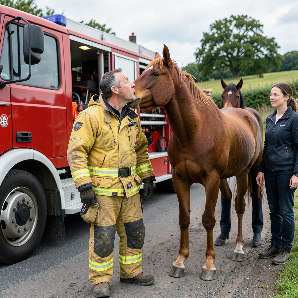Horse kisses Witney firefighter during emergency call-out